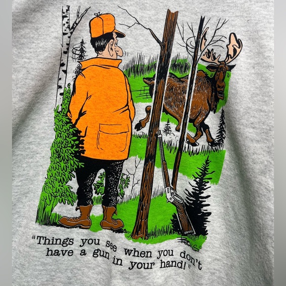 90s vintage crewneck graphic comedy hunting sweater made in Canada XL - Picture 2 of 7